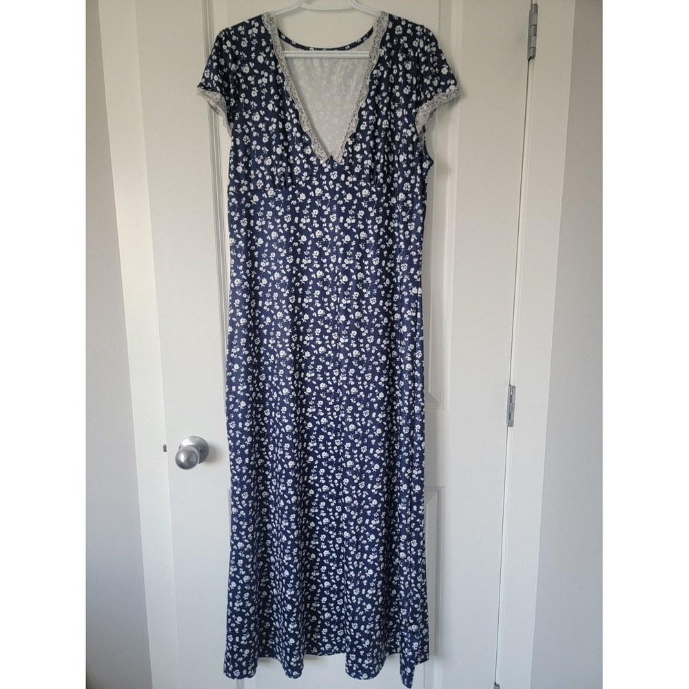 Navy Floral Lace-Trim Maxi Dress